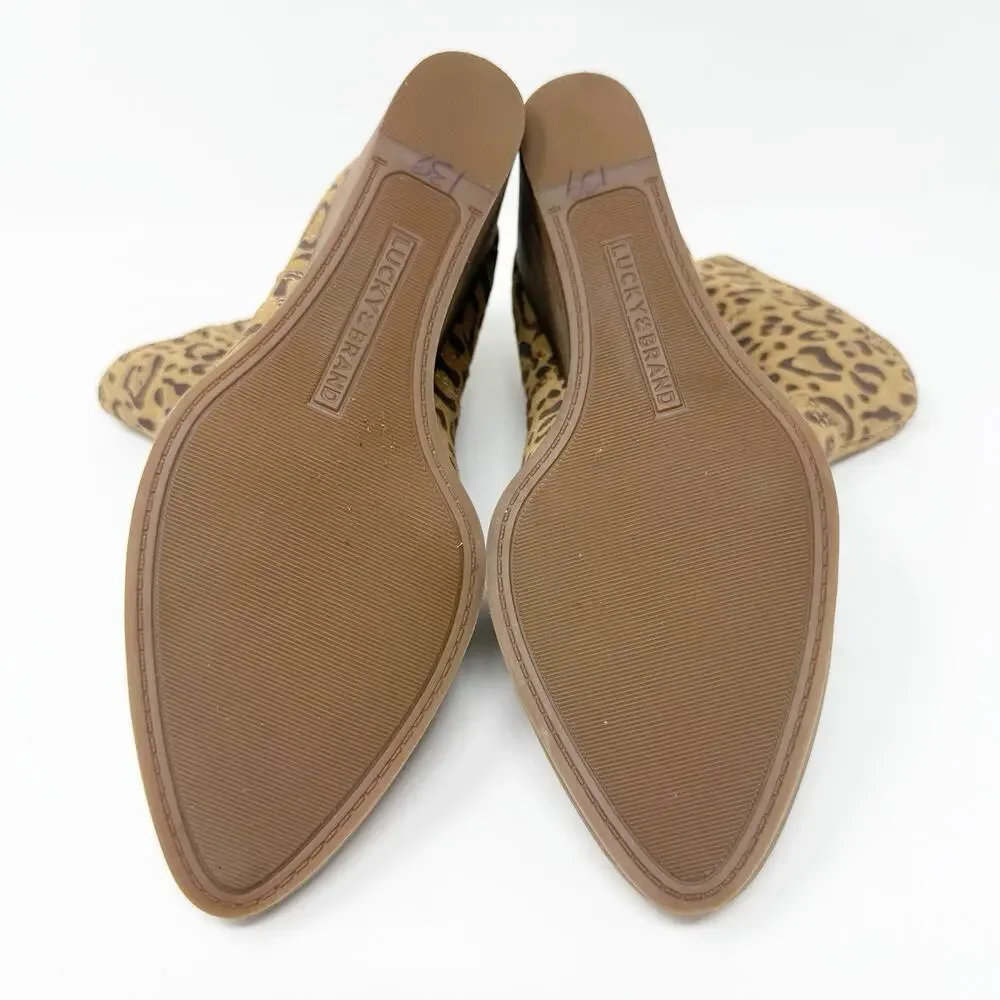 Lucky Brand Wedge Ankle Boots 6.5M Leopard Suede Leather Safari Pull On Mob Wife